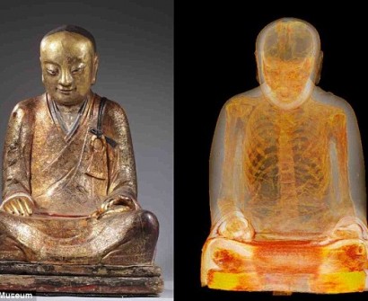 Scientists shocked after CT scan of 1,000-year-old Buddha statue reveal mummified remains of meditating monk