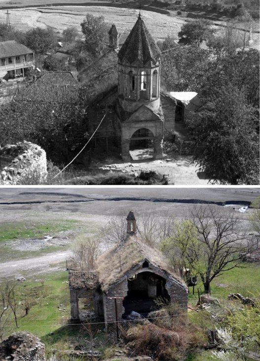 Անանուր գյուղի հայոց Սբ. Աստվածածին եկեղեցին արևմուտքից (նախքան զանգակատան պայթեցումը 2003 թ. և դրանից հետո)