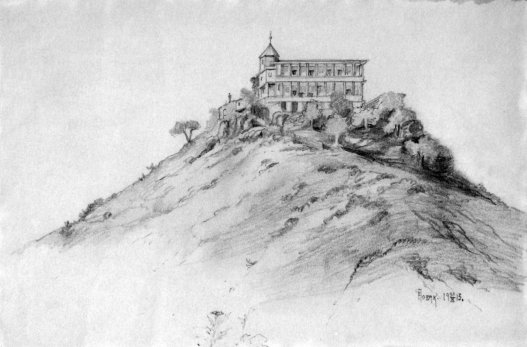 Շավնաբադի վանքն արևելքից (գծանկարը` Ֆ. Նովակի, 1913 թ.)