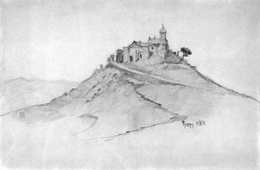 Շավնաբադի վանքը հյուսիսից (գծանկարը` Ֆ. Նովակի, 1913 թ.)