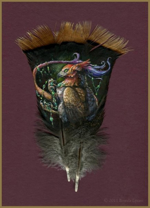 Завораживающие рисунки на перьях от Бренды Лионс