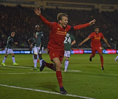 Lucas Leiva’s header against Plymouth Argyle was his first goal for Liverpool in almost seven years