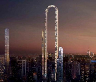 Oiio imagines The Big Bend skyscraper for New York as "the longest building in the world"