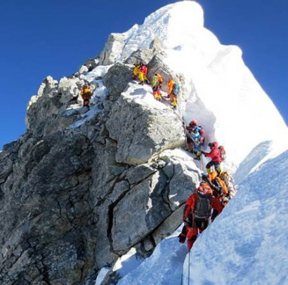 The sheer rock at the summit of Everest collapsed