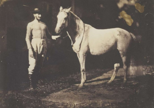 Training horses before the race in 1855.