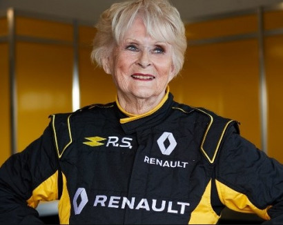 79-year old Rosemary Smith take a Renault Formula One car for a test drive