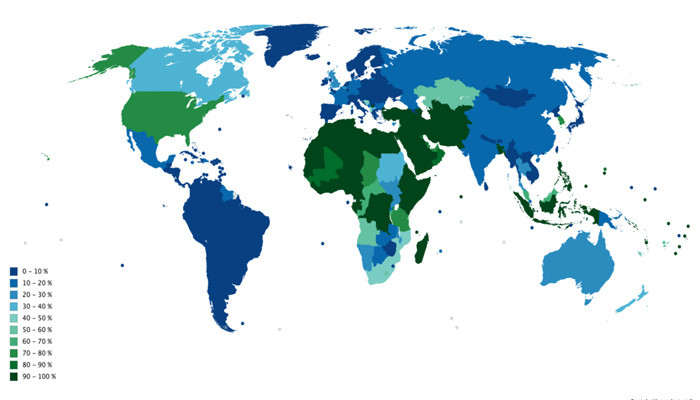 The map of the world by circumcision popularity