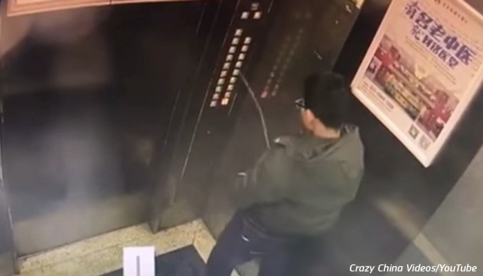 Chinese boy breaks elevator with his pee pee