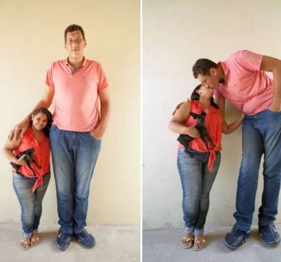 7ft 8in ‘gentle giant’ finds love with a woman almost three feet smaller than him