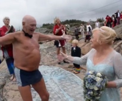 79-year-old Norwegian swims to own wedding