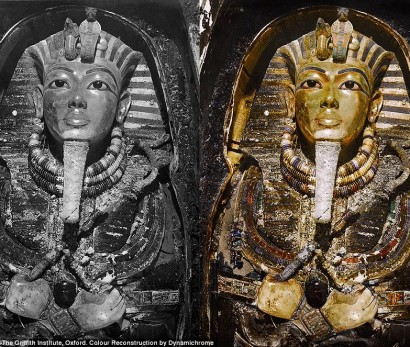 See historic discovery of King Tutankhamun's tomb in COLOUR for the first time: Stunning new images show boy king's burial chamber in a new light