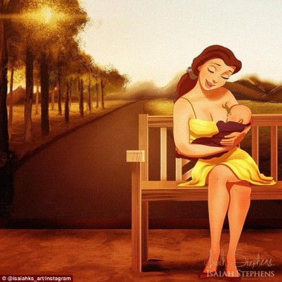 After the fairytale ending comes reality: From breastfeeding Belle and stay-at-home Cinderella, to Ariel getting baby food thrown in her face... artist re-imagines Disney princesses as new mums