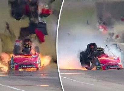 Watch drag racer survive HUGE explosion at 330mph as car slams into wall