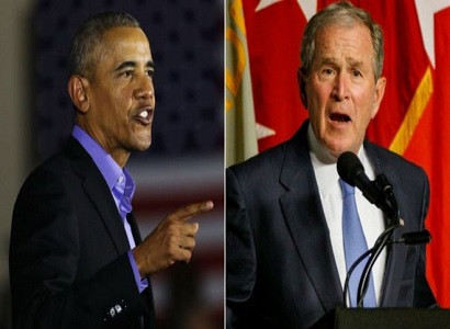 Obama and Bush decry deep US divisions without naming Trump