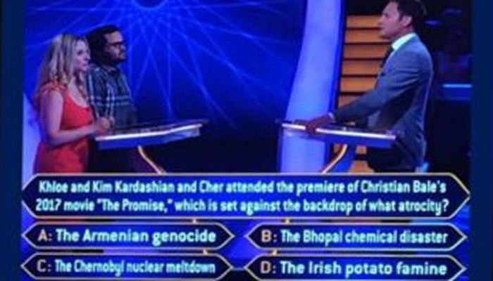 На вопрос о Геноциде армян ответили на британской версии шоу Кто хочет стать миллионером