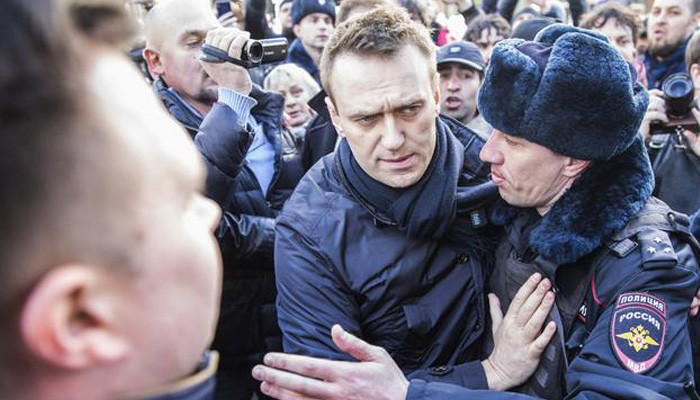 На акции в центре Москвы задержали Алексея Навального