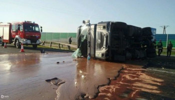 A sticky mess: liquid chocolate spills onto Polish highway
