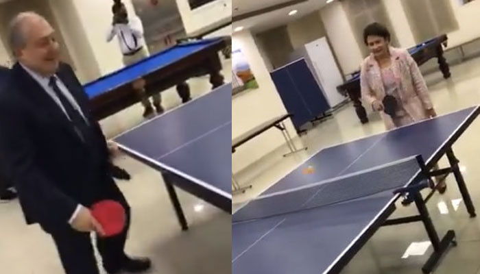 Armen Sarkissian vs Nouneh Sarkissian, playing ping-pong