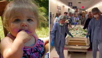 Heartbreaking moment mother wheels dead toddler into surgery for organ donation operation