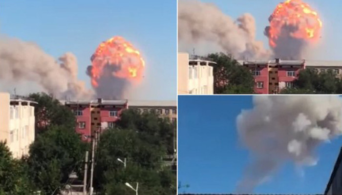 Мощный взрыв в воинской части в Казахстане попал на видео