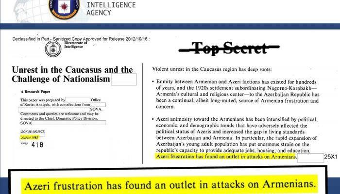 ANCA опубликовал секретные отчеты ЦРУ о принадлежности Арцаха армянам