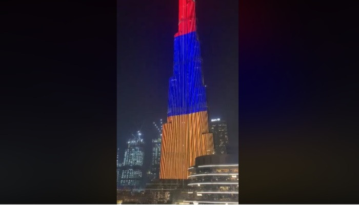 Burj Khalifa in the colors of Armenian flag