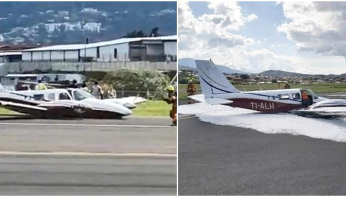 Dramatic moment four American tourists and two pilots survive emergency landing in Costa Rica with no WHEELS after twin-engine plane’s gear malfunctions