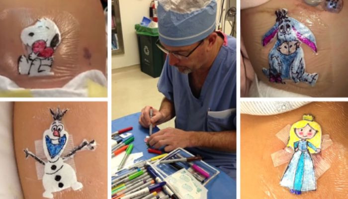 Surgeon draws cartoons on kids' bandages to make the hospital experience less scary