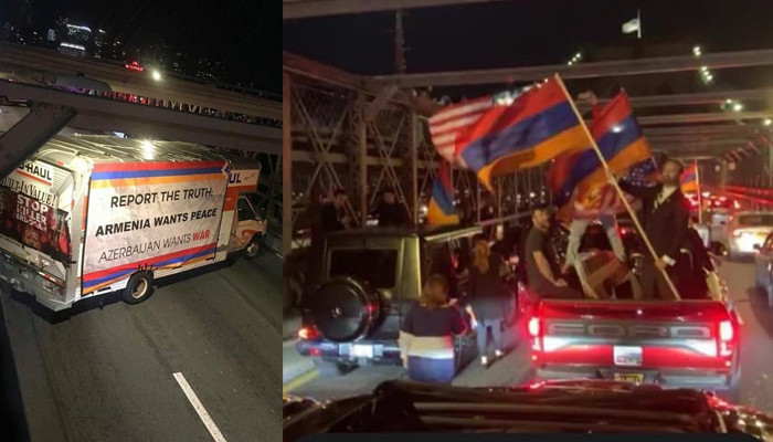 Armenian protesters stop traffic on Brooklyn bridge