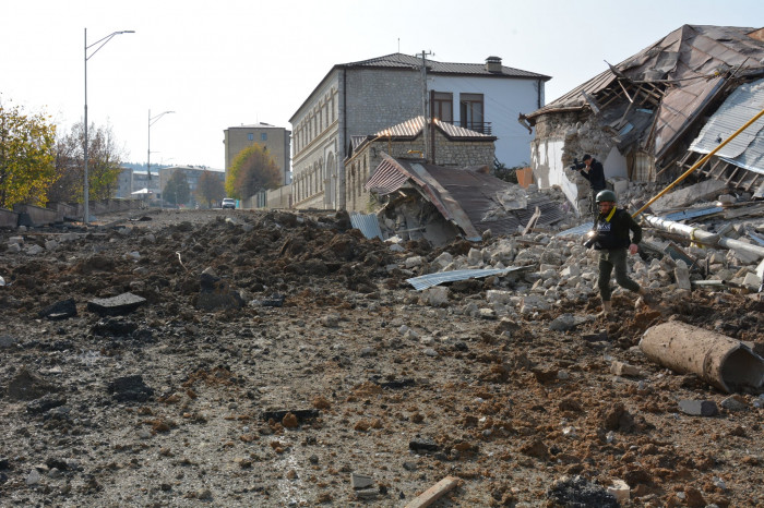 The city of Shushi after Azerbaijani attack with a Smerch multiple rocket launcher