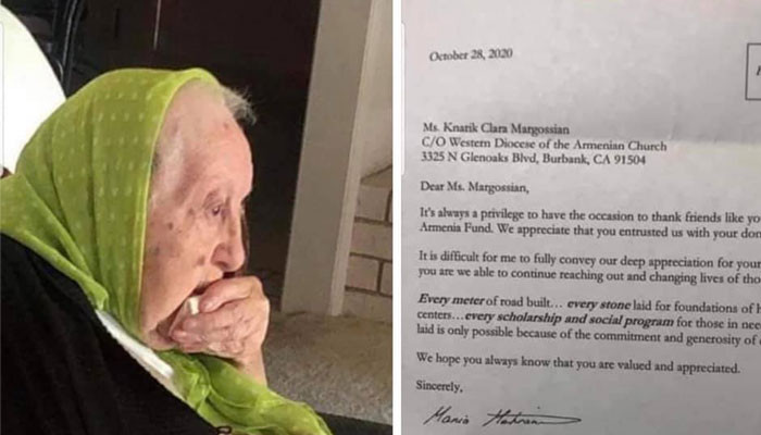 103 years old grandma Knarik Margossian just donated $1,000,000 to the Armenia Fund