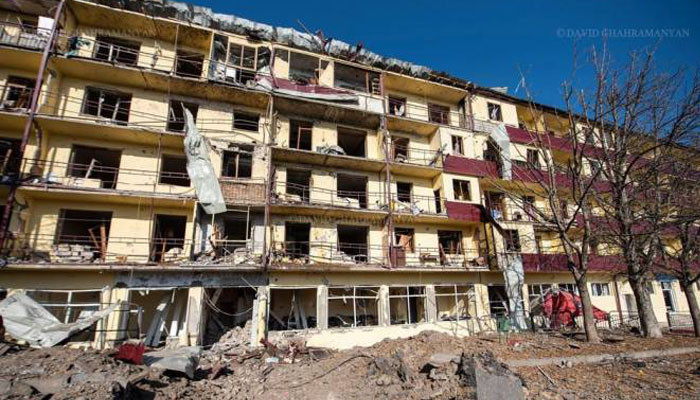 Azerbaijani military drops cluster bombs on town of Shushi
