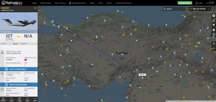 Թուրքական Airbus A400M բեռնատար ինքնաթիռը չվերթ է կատարել Գազիանթեփից. #Infoteka24