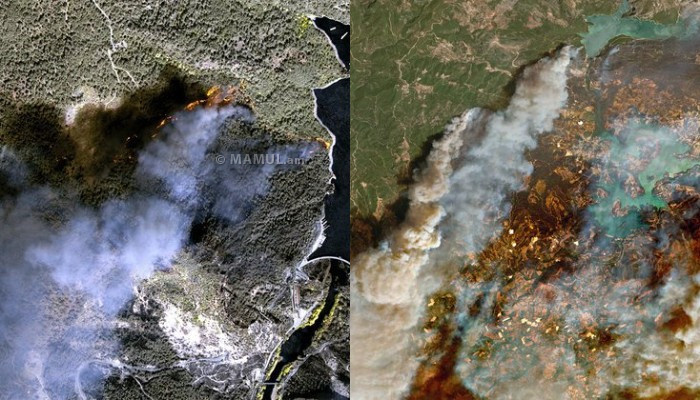 Спутниковые снимки масштабных лесных пожаров в Турции
