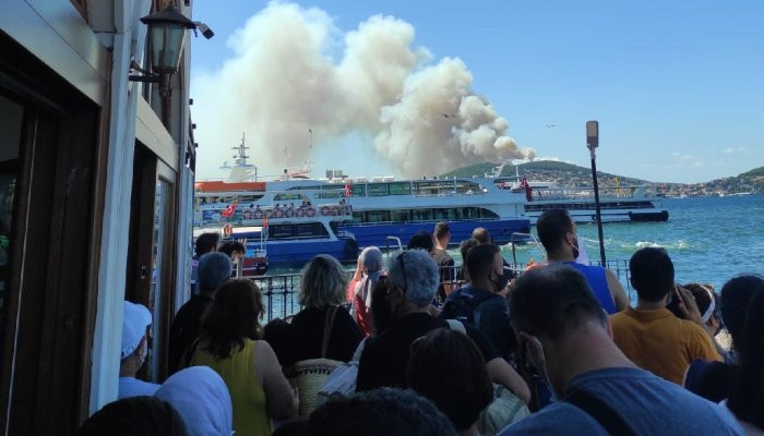 На острове Хейбелиада близ Стамбула тушат лесной пожар
