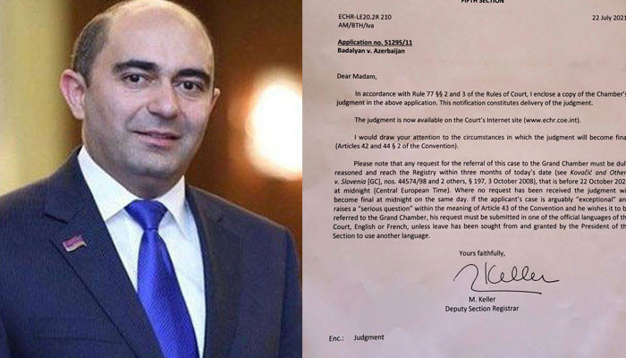 Эдмон Марукян: Сегодня мы получили вердикт ЕСПЧ по делу «Бадалян против Азербайджана»