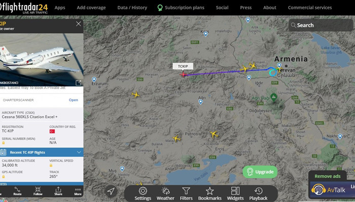 Азатагрум: «Турецкий частный самолет вылетел из Еревана и направляется в сторону Турции»