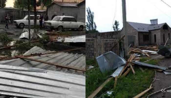 Քամու հետևանքով Երևանում վնասվել են շինությունների տանիքներ և ծառեր