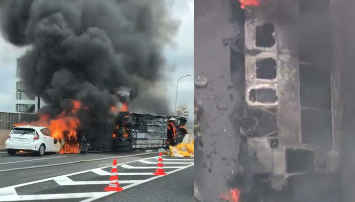 Ճապոնիայում ուղևորատար ավտոբուս է կողաշրջվել և բռնկվել