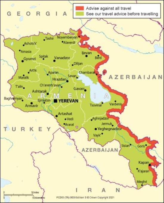 Մեծ Բրիտանիայի ԱԳՆ-ն իր քաղաքացիներին հորդորել է չայցելել Հայաստանի՝ Ադրբեջանին սահմանակից մարզեր