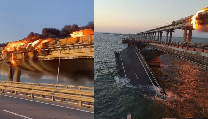 На Крымском мосту загорелась цистерна с топливом, движение поездов остановлено