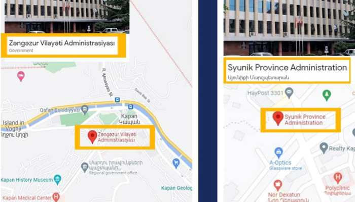The falsified Azerbaijani names of places in Armenia’s Syunik Province - both in Google Maps and Google Earth - are removed