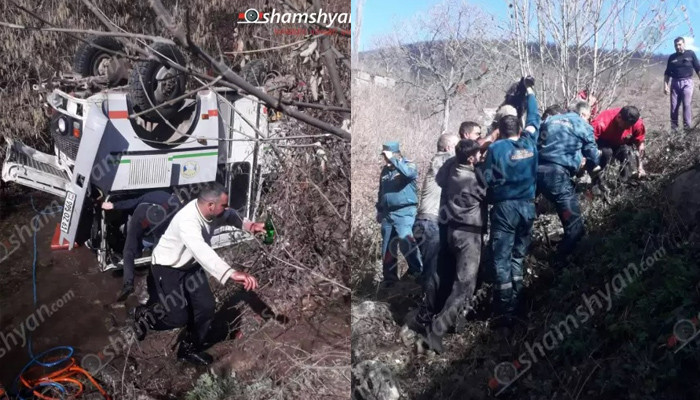 В Армении школьный автобус упал с пятиметровой высоты в реку