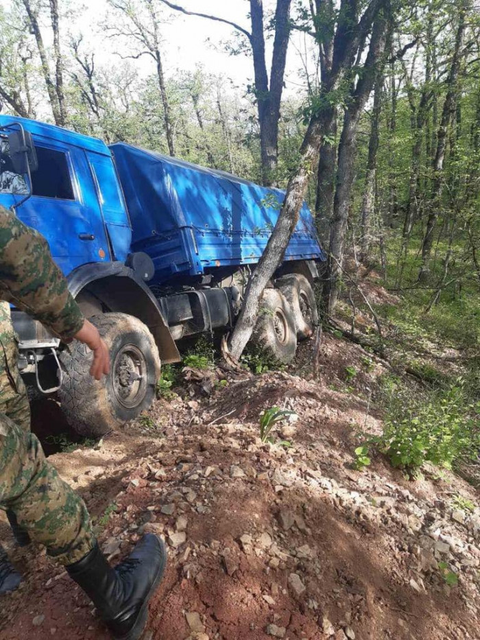 The rear supply vehicle carrying the two servicemen of the RA Armed Forces, who were delivering provisions and water to combat bases on was found on the inter-positional road