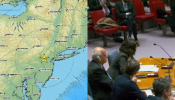 New York: Moment earthquake interrupts UN Security Council meeting
