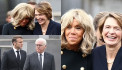 France's First Lady Brigitte Macron laughs along with the wife of Germany's president at Holocaust memorial