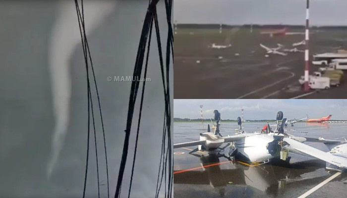 Смерч разбросал самолёты и вертолёты в аэропорту Нижнекамска