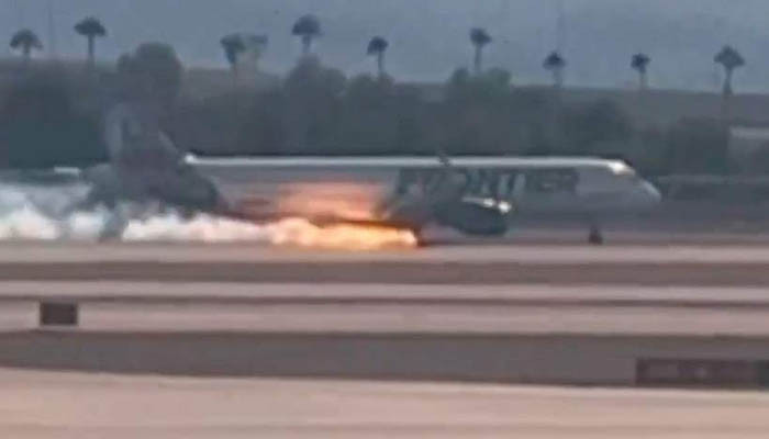 Frontier flight catches fire while landing at Las Vegas airport